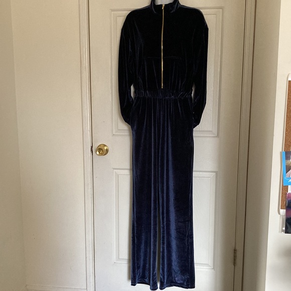 Fabletics Velour Zip-up Wide Leg Onesie Jumpsuit Blue Medium - Picture 10 of 16